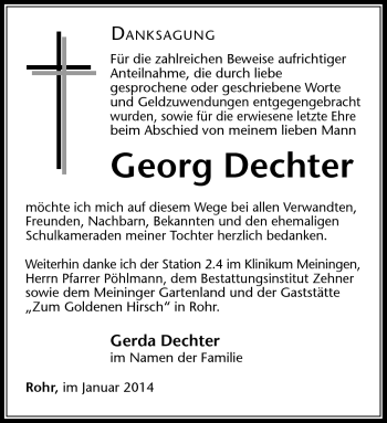Traueranzeige von Georg Dechter von Südthüringer Presse