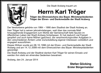Traueranzeige von Karl Tröger von Frankenpost