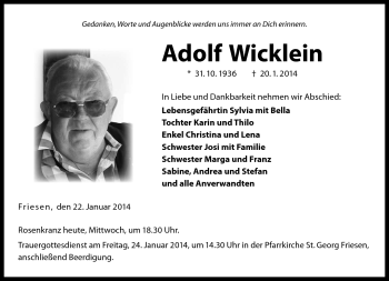 Traueranzeige von Adolf Wicklein von Neue Presse Coburg