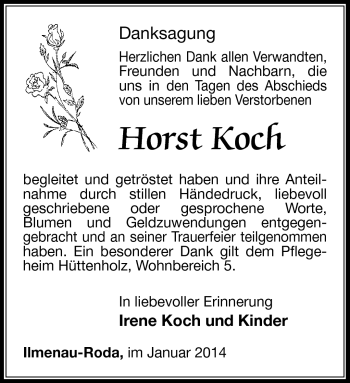 Traueranzeige von Horst Koch von Südthüringer Presse