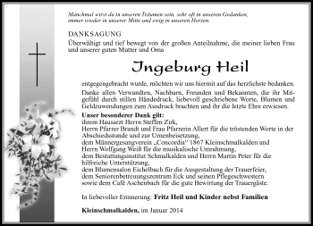 Traueranzeige von Ingeburg Heil von Südthüringer Presse