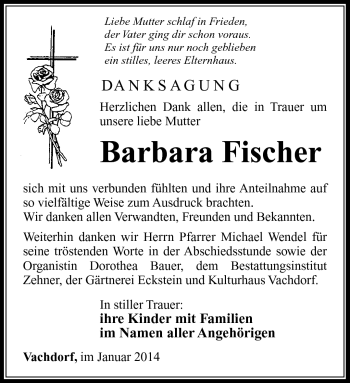 Traueranzeige von Barbara Fischer von Südthüringer Presse
