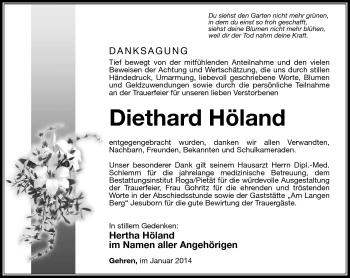 Traueranzeige von Diethard Höland von Südthüringer Presse
