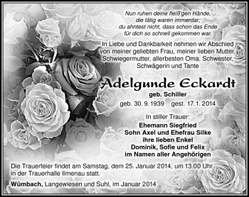 Traueranzeige von Adelgunde Eckardt von Südthüringer Presse