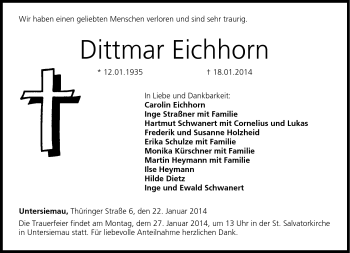 Traueranzeige von Dittmar Eichhorn von Neue Presse Coburg