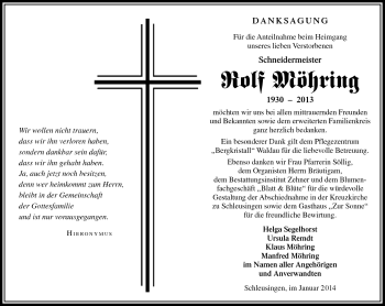 Traueranzeige von Rolf Möhring von Südthüringer Presse