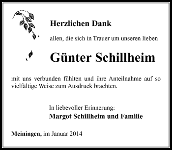 Traueranzeige von Günter Schillheim von Südthüringer Presse