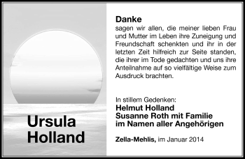 Traueranzeige von Ursula Holland von Südthüringer Presse