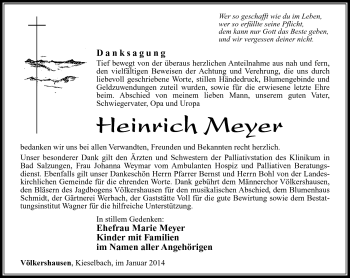 Traueranzeige von Heinrich Meyer von Südthüringer Presse