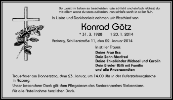 Traueranzeige von Konrad Götz von Frankenpost