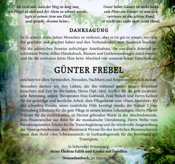 Traueranzeige von Günther Frebel von Südthüringer Presse