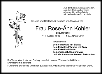 Traueranzeige von Rose-Änn Köhler von Frankenpost