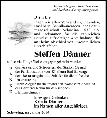 Traueranzeige von Steffen Dänner von Südthüringer Presse