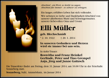 Traueranzeige von Elli Müller von Südthüringer Presse