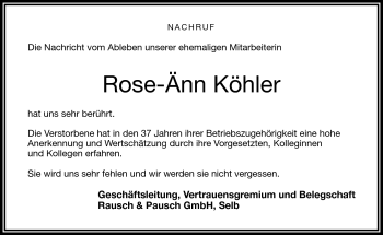 Traueranzeige von Rose-Änn Köhler von Frankenpost