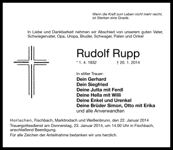 Traueranzeige von Rudolf Rupp von Neue Presse Coburg