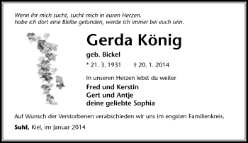 Traueranzeige von Gerda König von Südthüringer Presse