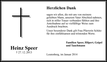Traueranzeige von Heinz Speer von Frankenpost
