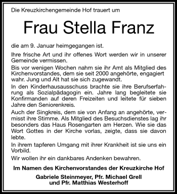 Traueranzeige von Stella Franz von Frankenpost