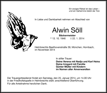 Traueranzeige von Alwin Söll von Frankenpost