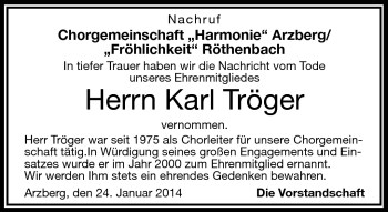 Traueranzeige von Karl Tröger von Frankenpost