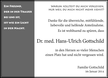 Traueranzeige von Hans-Ulrich Gottschild von Südthüringer Presse