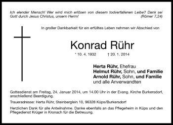 Traueranzeige von Konrad Rühr von Neue Presse Coburg