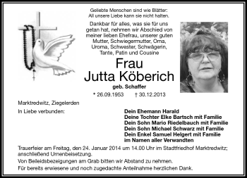 Traueranzeige von Jutta Köberich von Frankenpost