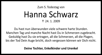 Traueranzeige von Hanna Schwarz von Neue Presse Coburg