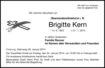 Traueranzeige von Brigitte Kern von Neue Presse Coburg