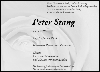 Traueranzeige von Peter Stang von Frankenpost