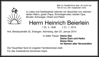 Traueranzeige von Heinrich Beierlein von Frankenpost