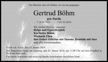 Traueranzeige von Gertrud Böhm von Neue Presse Coburg