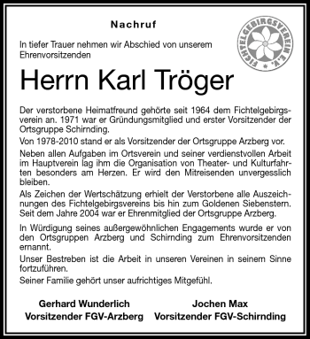 Traueranzeige von Karl Tröger von Frankenpost