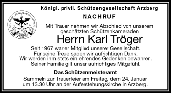 Traueranzeige von Karl Tröger von Frankenpost