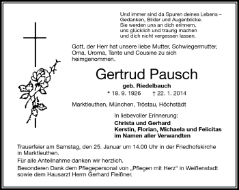 Traueranzeige von Gertrud Pausch von Frankenpost