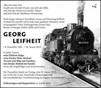 Traueranzeige von Georg Leifheit von Südthüringer Presse