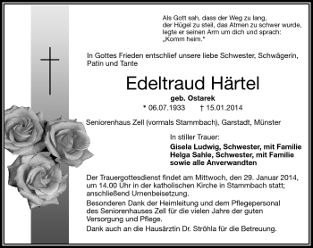 Traueranzeige von Edeltraud Härtel von Frankenpost