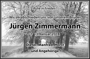 Traueranzeige von Jürgen Zimmermann von Südthüringer Presse