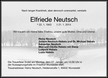 Traueranzeige von Elfriede Neutsch von Frankenpost