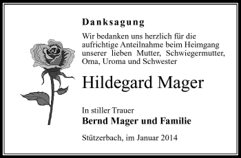 Traueranzeige von Hildegard Mager von Südthüringer Presse