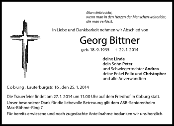 Traueranzeige von Georg Bittner von Neue Presse Coburg