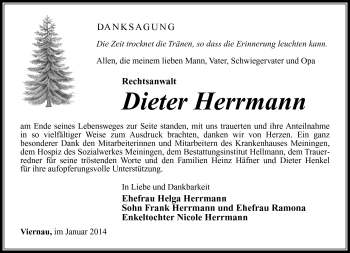 Traueranzeige von Dieter Herrmann von Südthüringer Presse