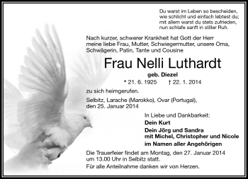 Traueranzeige von Nelli Luthardt von Frankenpost