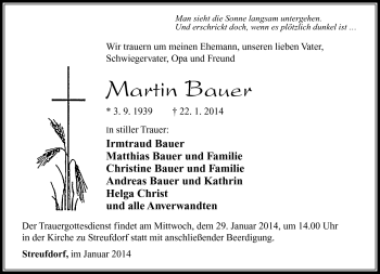 Traueranzeige von Martin Bauer von Südthüringer Presse