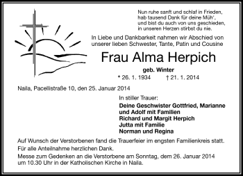 Traueranzeige von Alma Herpich von Frankenpost