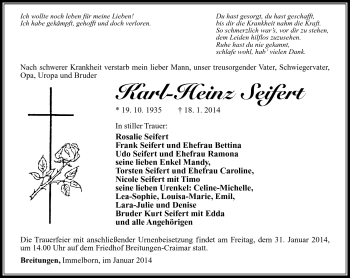 Traueranzeige von Karl-Heinz Seifert von Südthüringer Presse