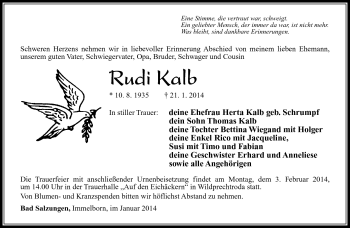 Traueranzeige von Rudi Kalb von Südthüringer Presse