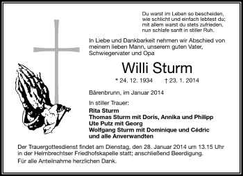 Traueranzeige von Willi Sturm von Frankenpost