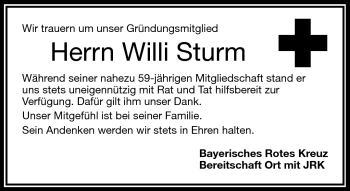 Traueranzeige von Willi Sturm von Frankenpost